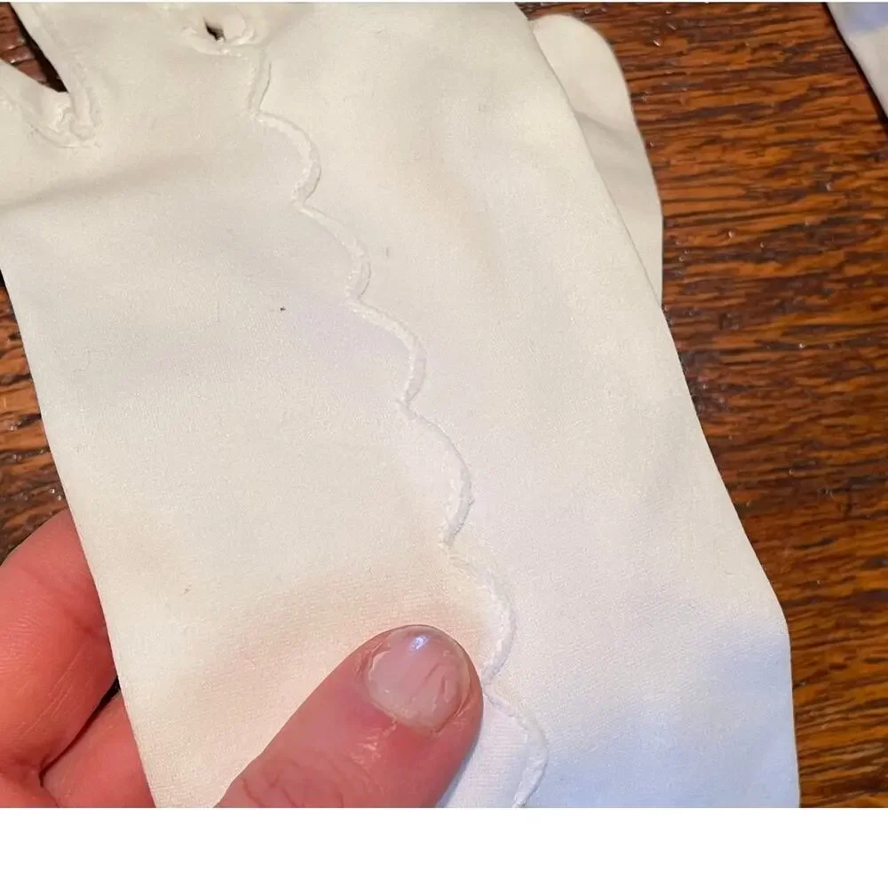 Vintage Long White Gloves, Scalloped Edges and Trim, Retro